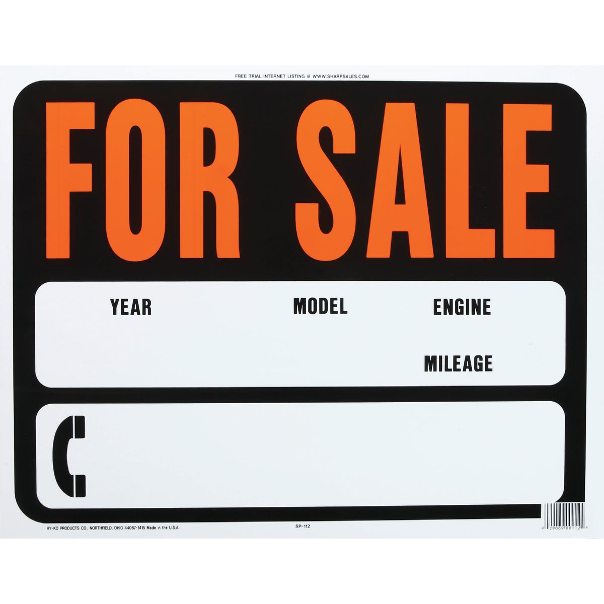 15X19 AUTO FOR SALE SIGN - SP-112 by Hy Ko Prods Co