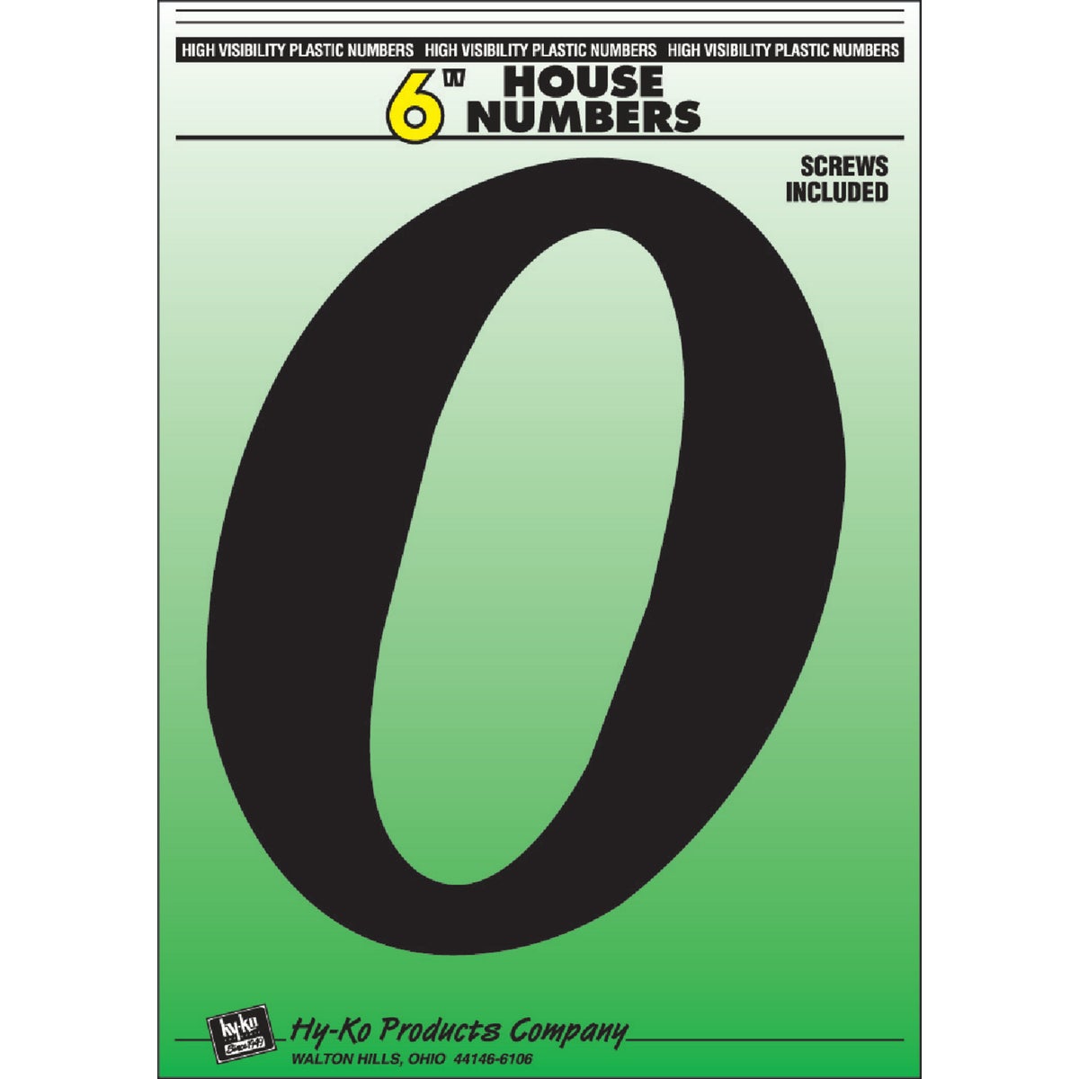 6" BLK PLST NUMBER 0 - 30210 by Hy Ko Prods Co