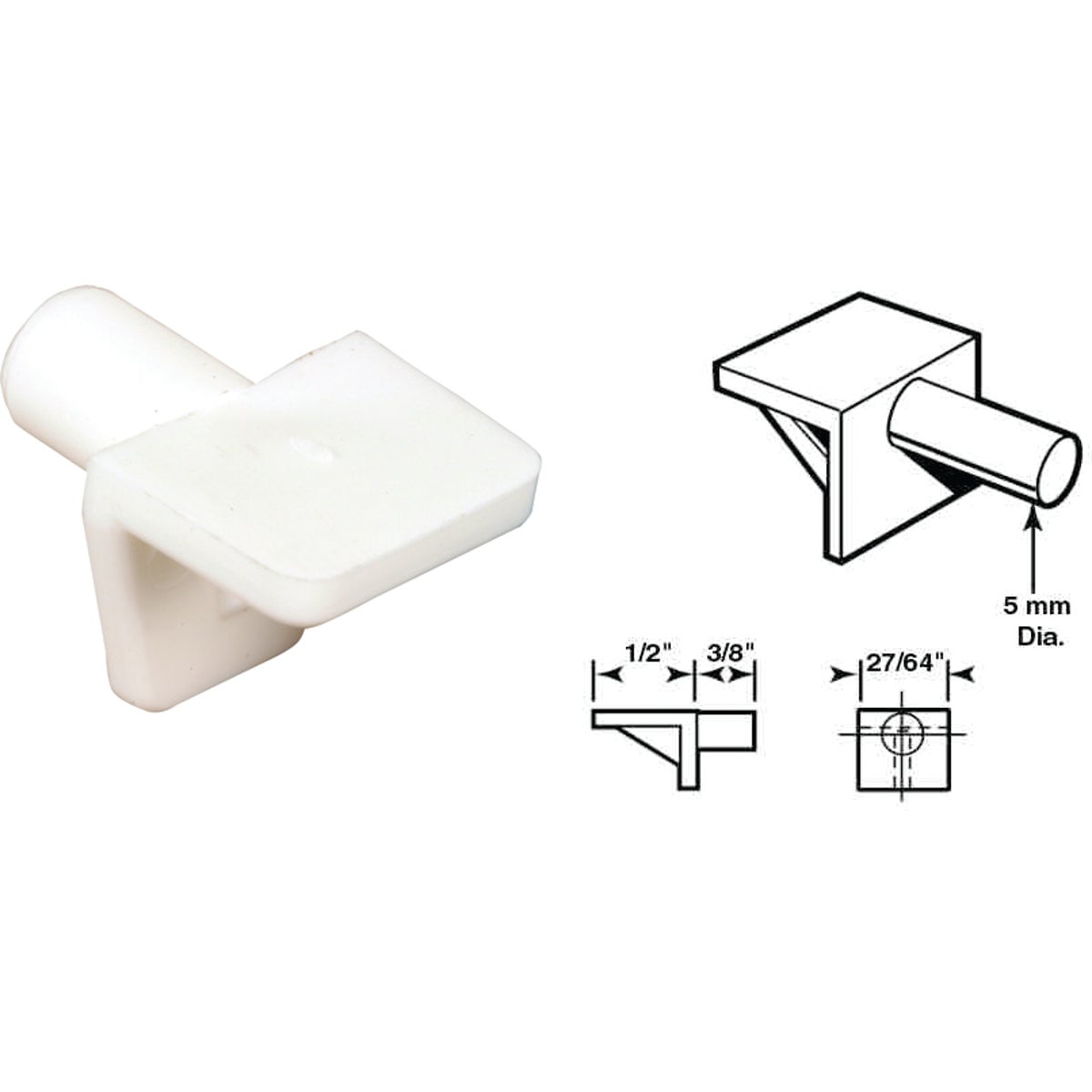White 5mm Shelf Peg - 243390 by Prime Line Products