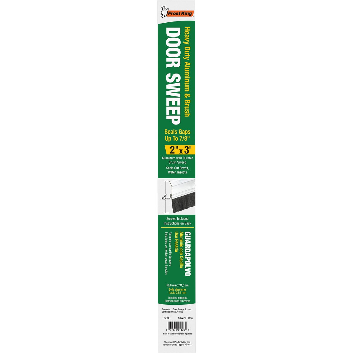 2"X3' DOOR SWEEP - SB36DI by Thermwell Prods Co
