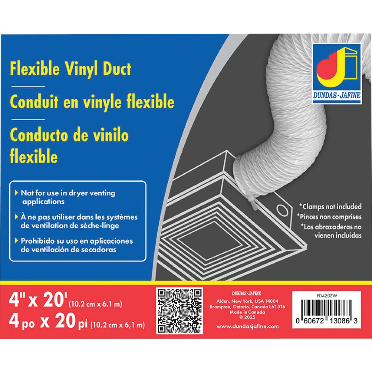 4"X20' FLEXBL VINYL DUCT - FD420ZW by Dundas Jafine