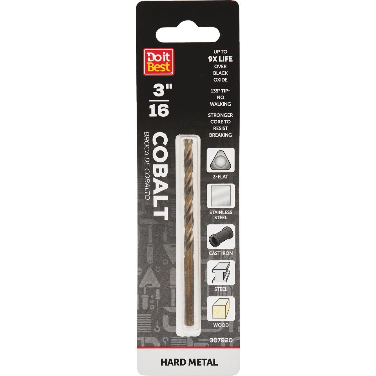 3/16" COBALT DRILL BIT - 249371DB by Mibro/gs
