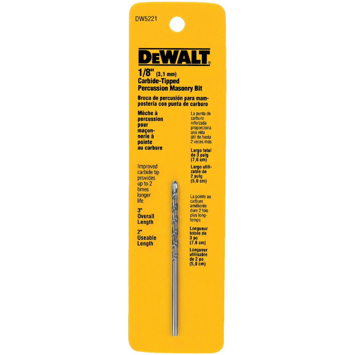 1/8X3 MASONRY DRILL BIT - DW5221 by DeWalt