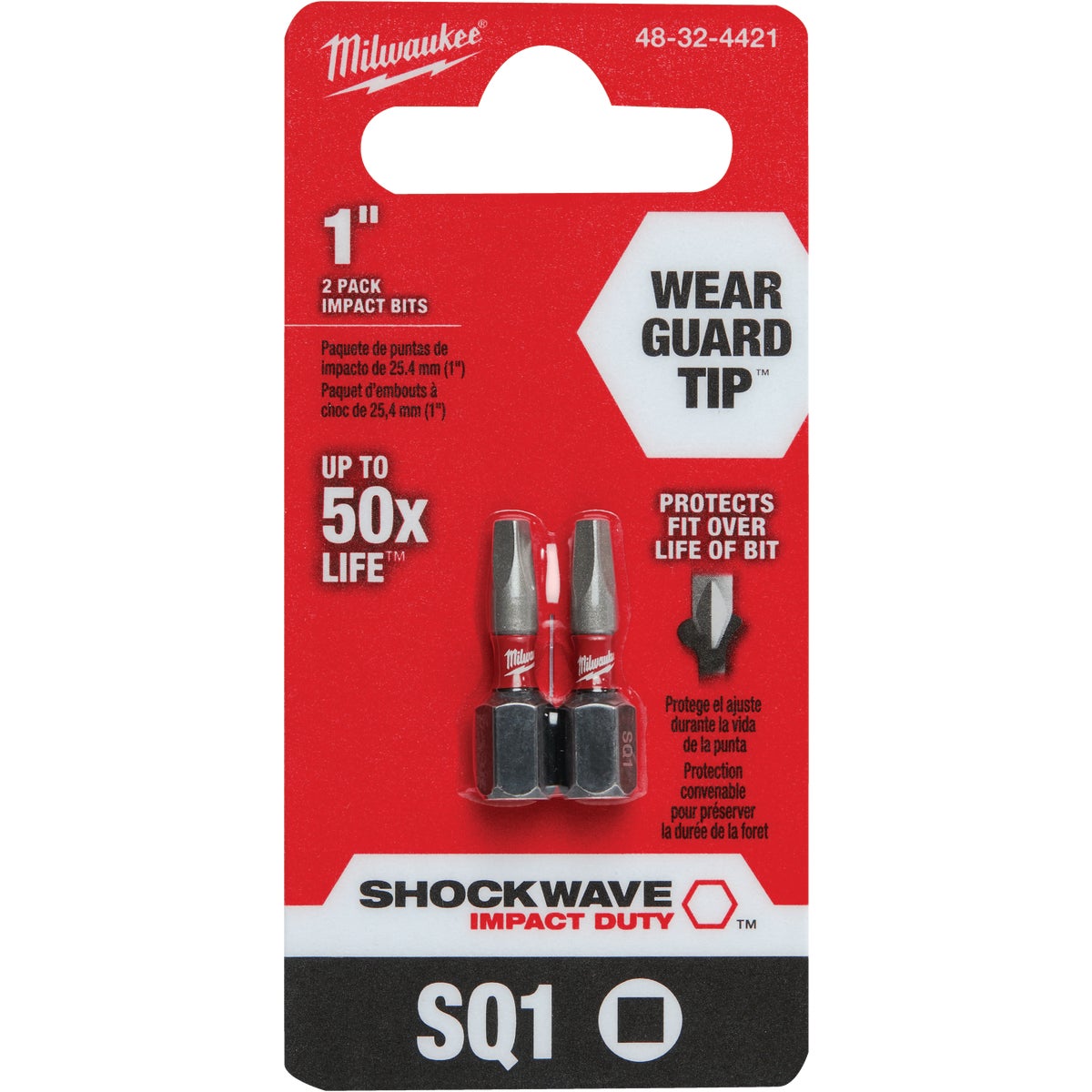 2PK #1 1" SQ RECESS BIT - 48324421 by Milwaukee Accessory
