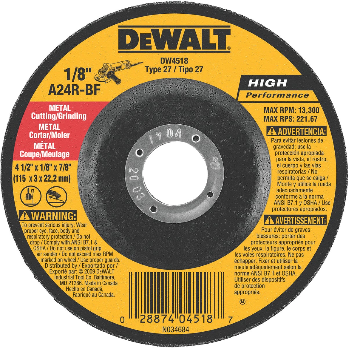 4-1/2X1/8X7/8 GRND WHEEL - DW4518 by DeWalt