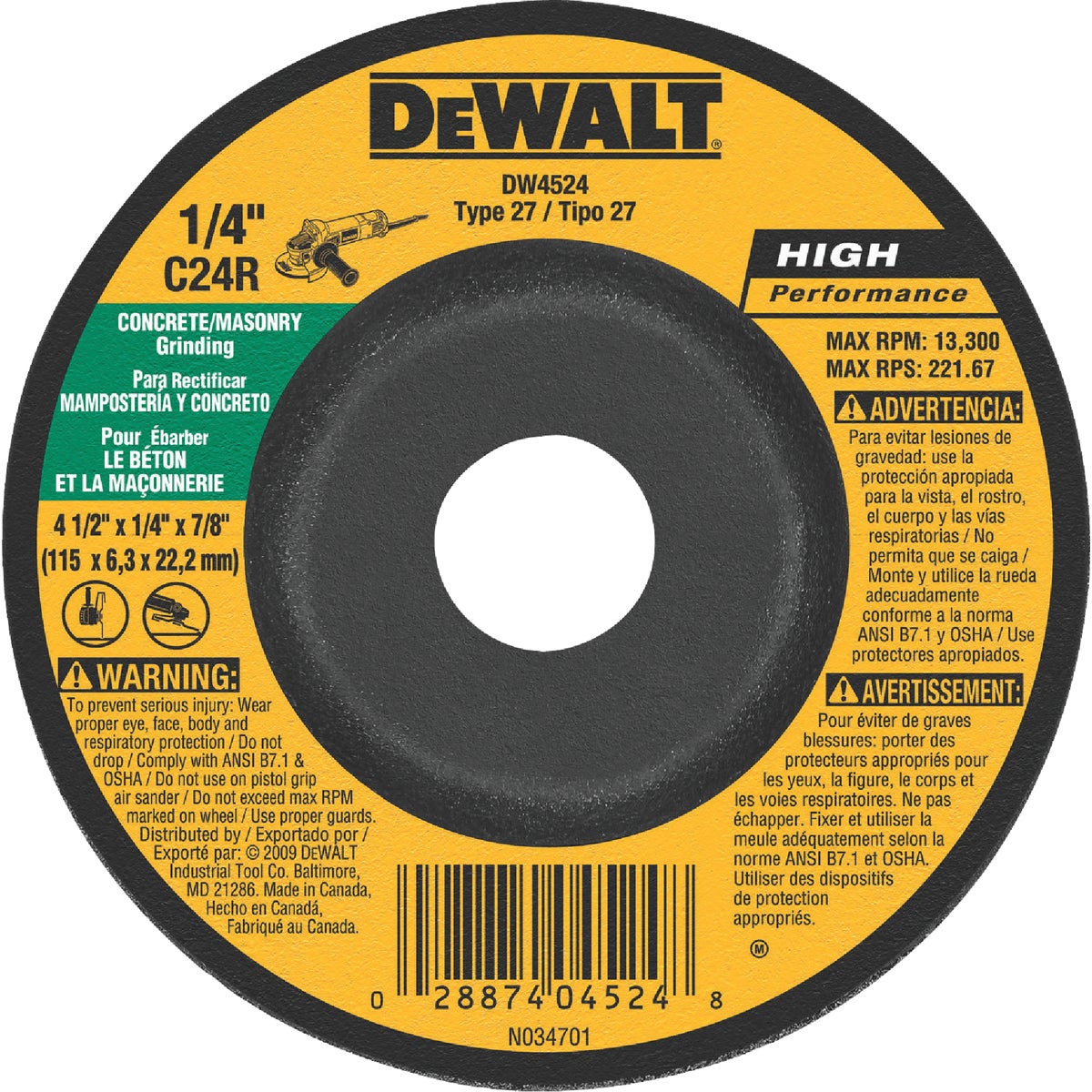 4-1/2X1/4 MASONRY WHEEL - DW4524 by DeWalt