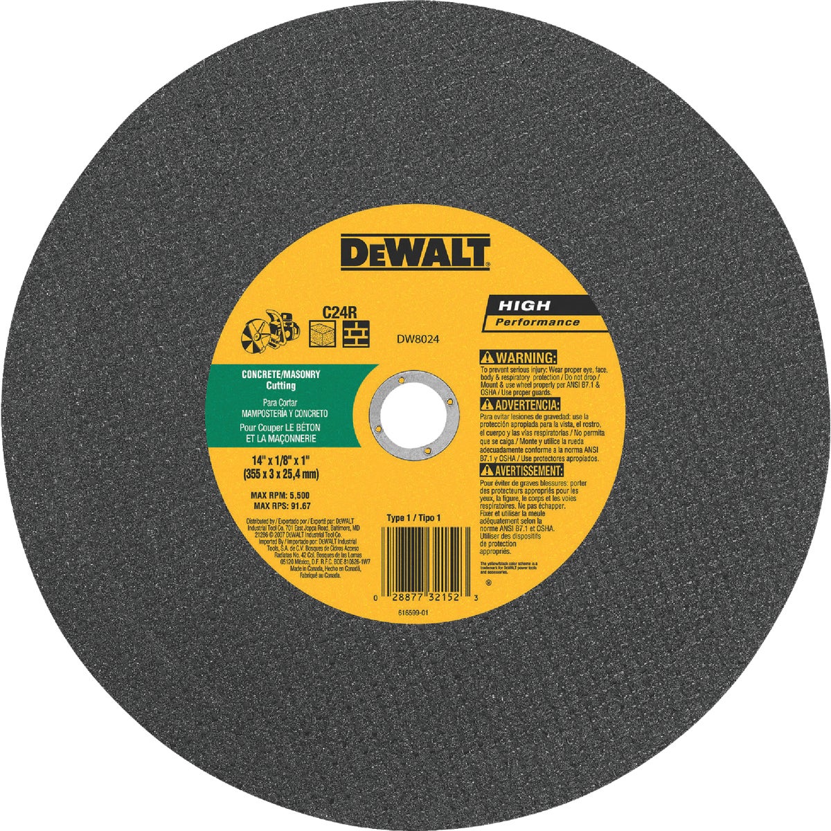 14" MASONRY CUTOFF WHEEL - DW8024 by DeWalt
