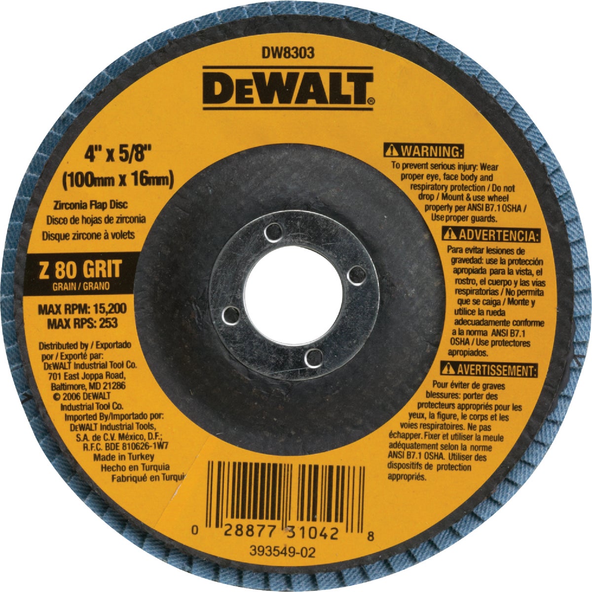 4X5/8 80 GRIT FLAP DISC - DW8303 by DeWalt