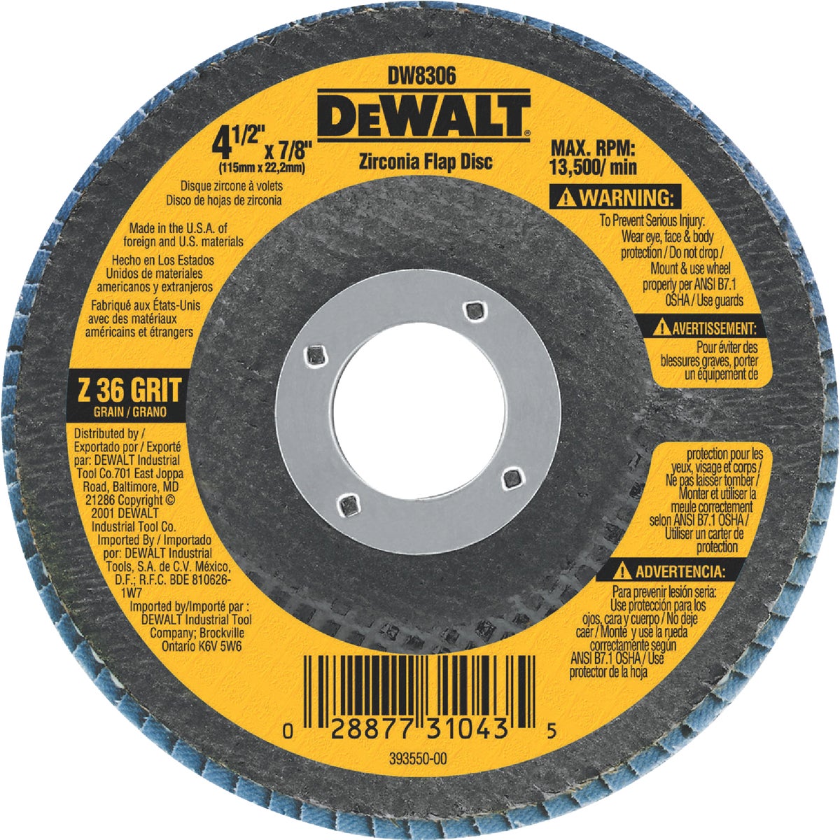 4-1/2" 36 GRIT FLAP DISC - DW8306 by DeWalt