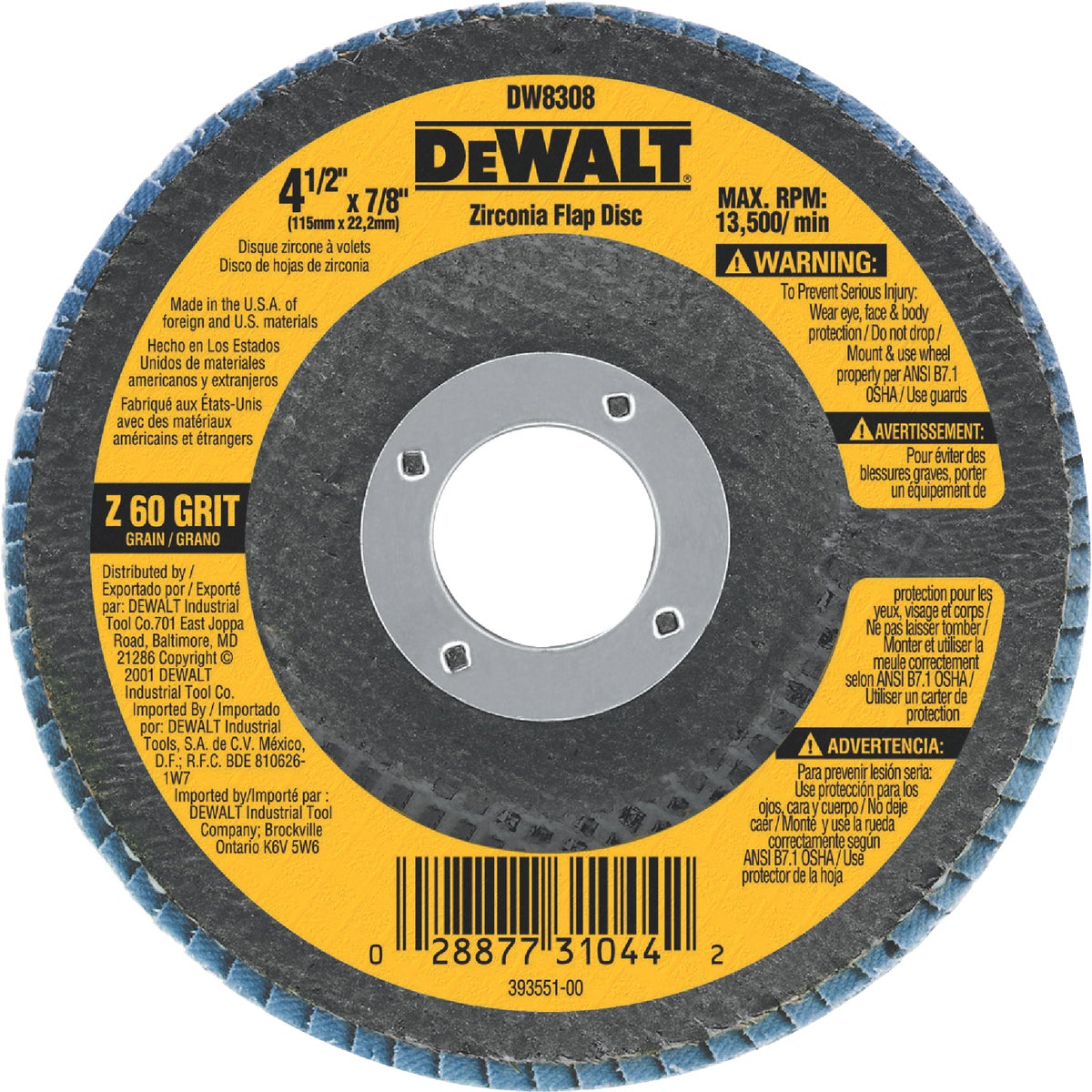 4-1/2" 60 GRIT FLAP DISC - DW8308 by DeWalt