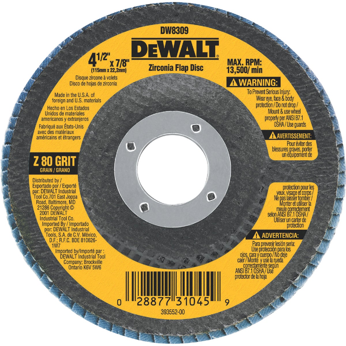 4-1/2" 80 GRIT FLAP DISC - DW8309 by DeWalt