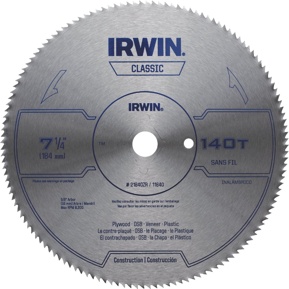 7-1/4" 140T BULK BLADE - 21840ZR by Irwin Industr Tool