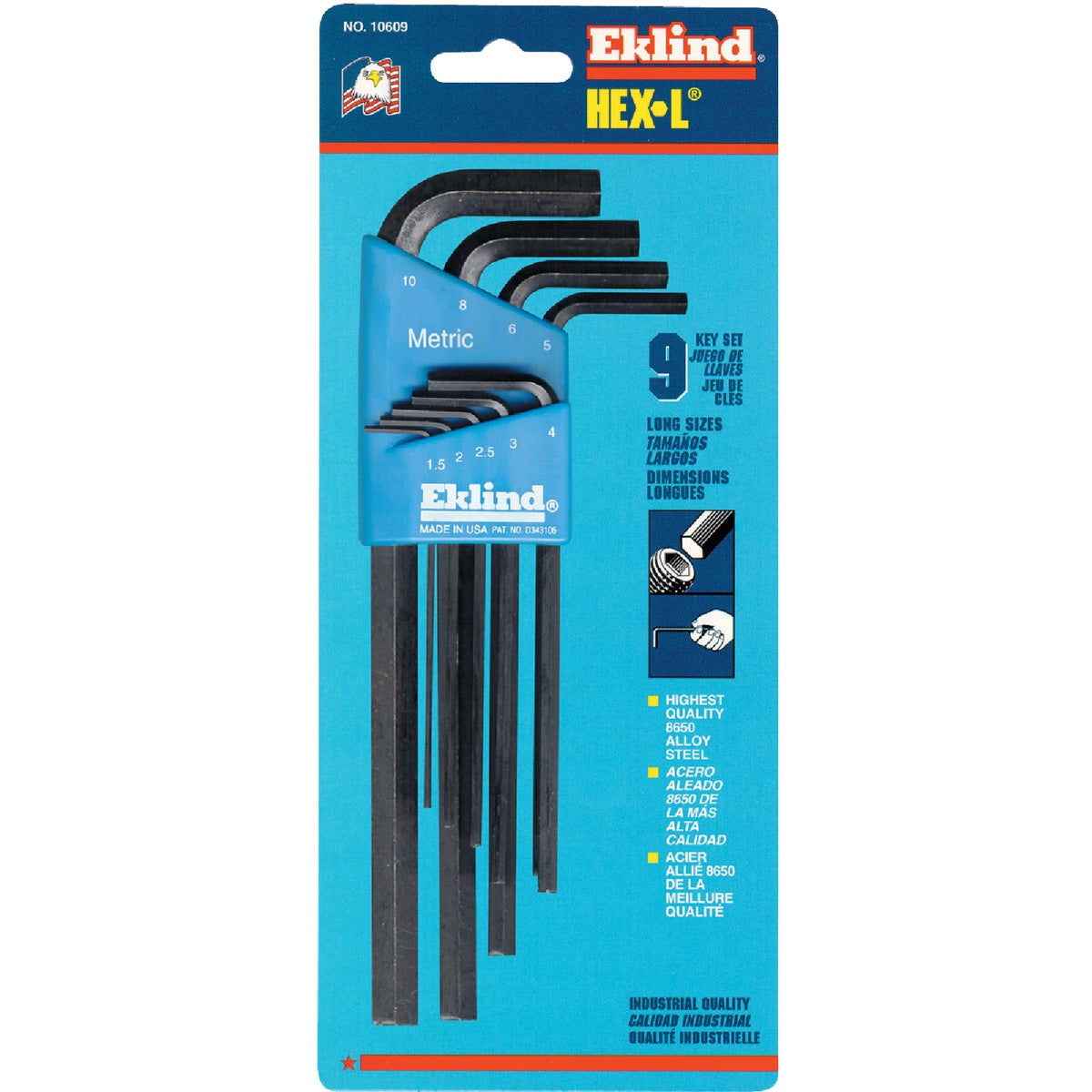 9PC METRIC LONG HEX KEY - 10609 by Eklind