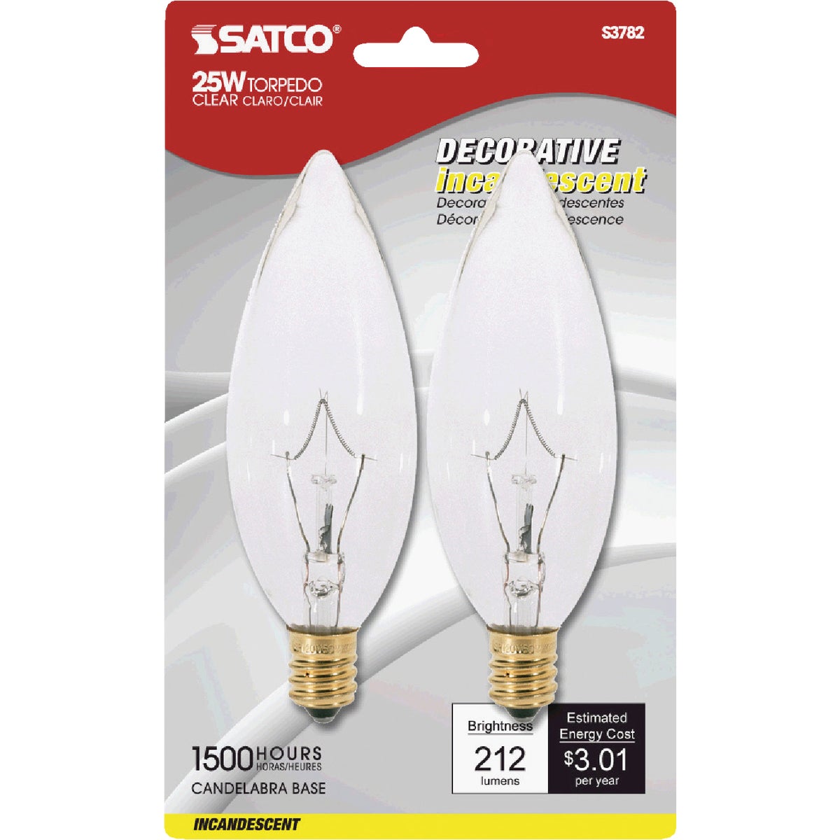 25W CLR TORPEDO BULB - 74978 25BC10-CF-CD2-MP by G E Lighting