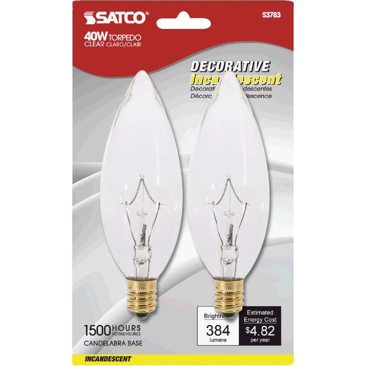 40W 2PK CLR TORPEDO BLUB - 75033 40BC10/CF/CD2-MP by G E Lighting