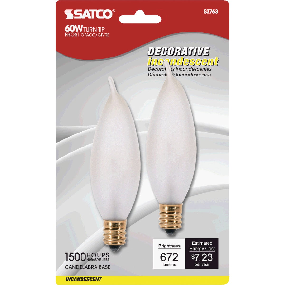 2PK 60W FROST CAND BULB - 66108 60CAC/F/CD2-MP by G E Lighting