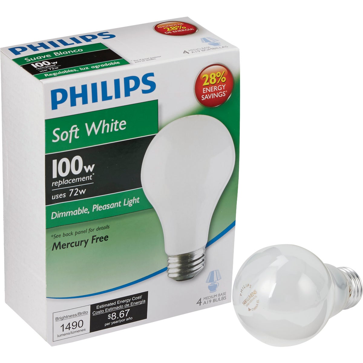 72W SW A19 HALOGEN BULB - 66249 72A/W/H-4PK by G E Lighting