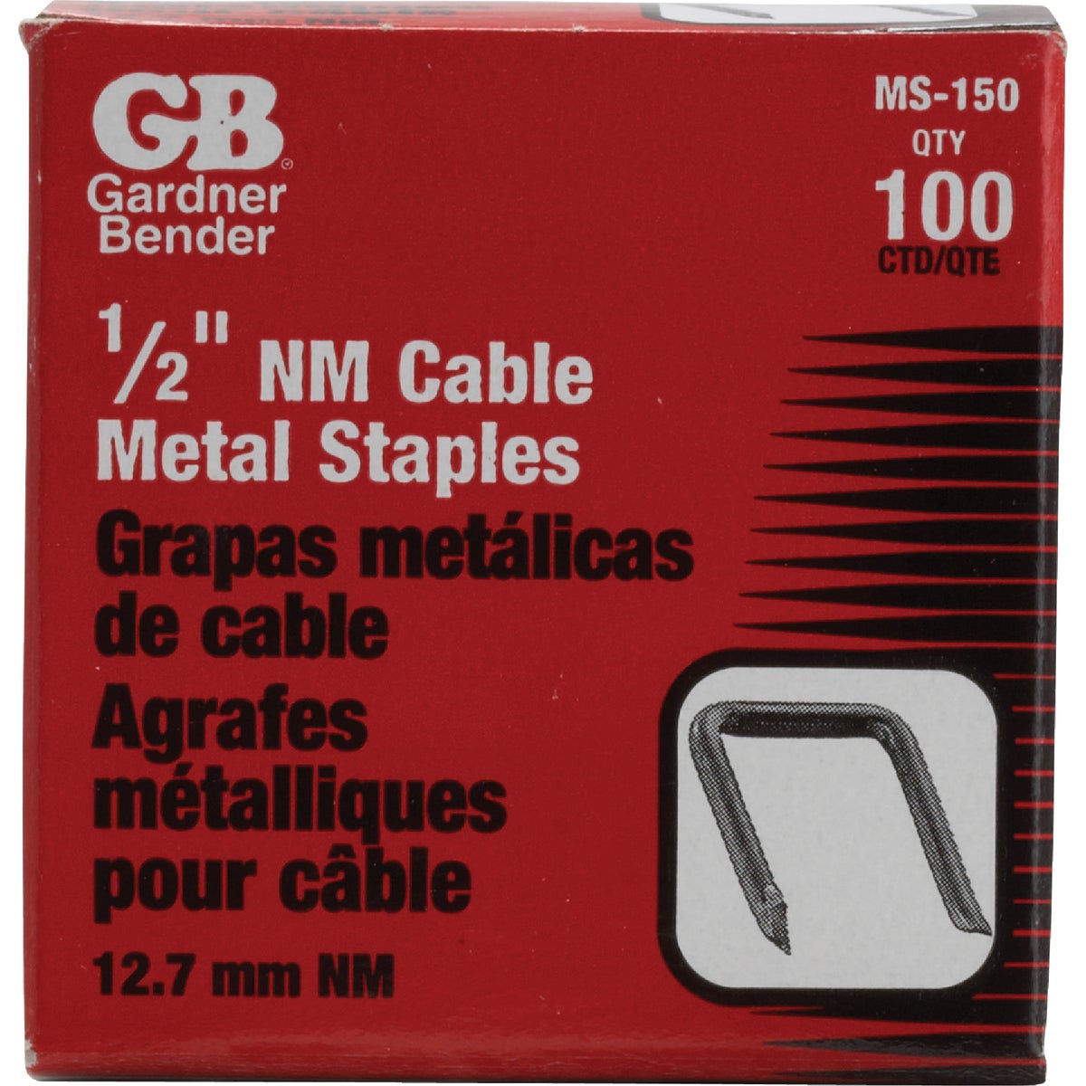 100PK 1/2" METAL STAPLE - MS-150 by G B Electrical Inc