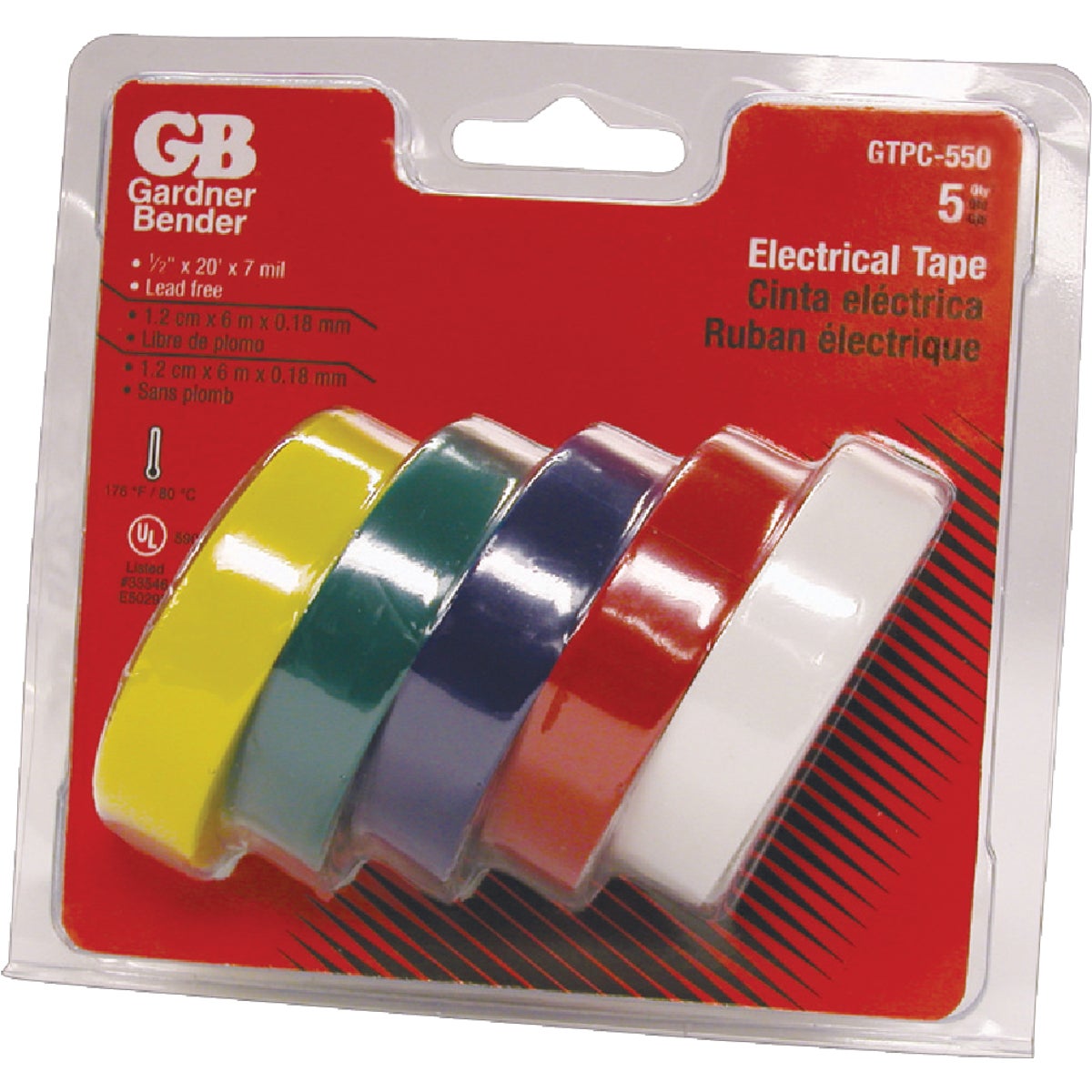 5PK COLR ELECTRICAL TAPE - GTPC-550 by G B Electrical Inc