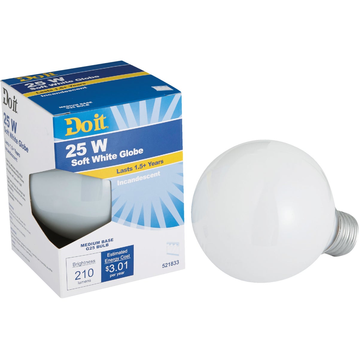 25W WHT 3-1/8GLOBE BULB - 17855 25G25/W-DIB by G E Private Label