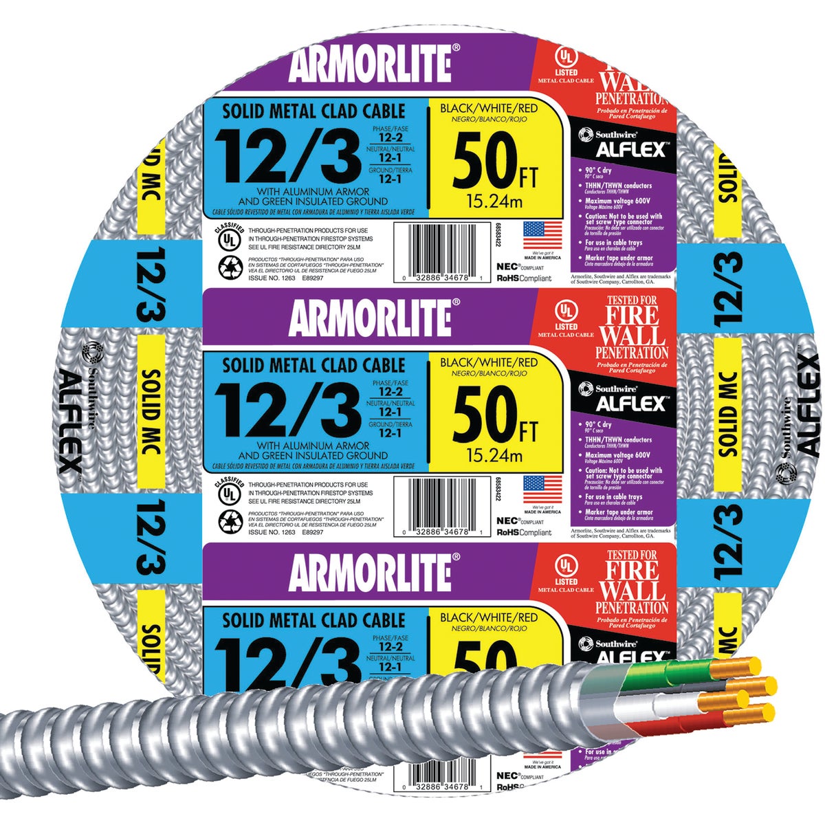 50' 12/3 Mc Aluminum Cable - 68583422 by Southwire Company