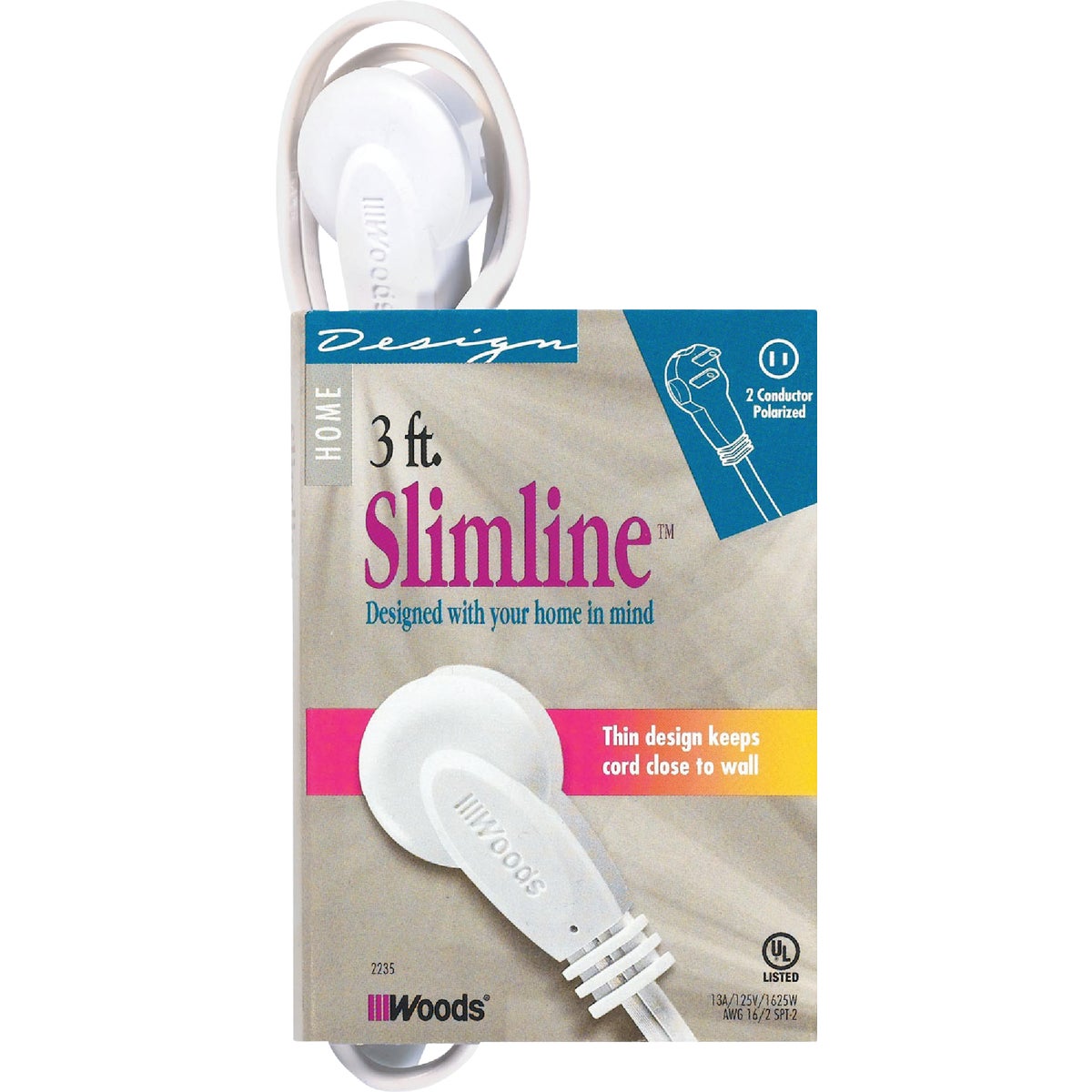 3' WH SLIMLINE CORD - 2235 by Woods Wire Coleman