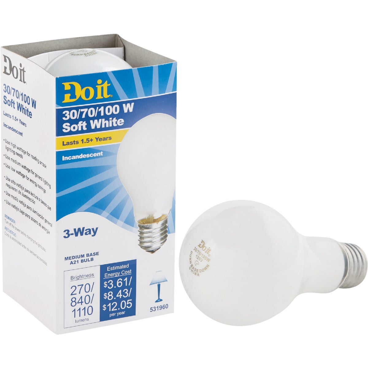 30-100W SW 3-WAY BULB - 97456 30/100-DIB by G E Private Label