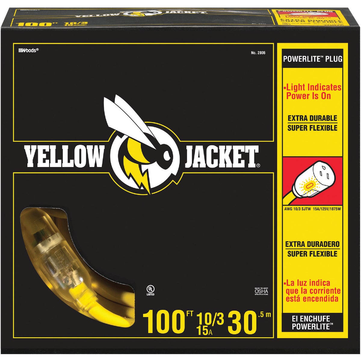 100'10/3 YELLOW EXT CORD - 2806 by Woods Wire Coleman
