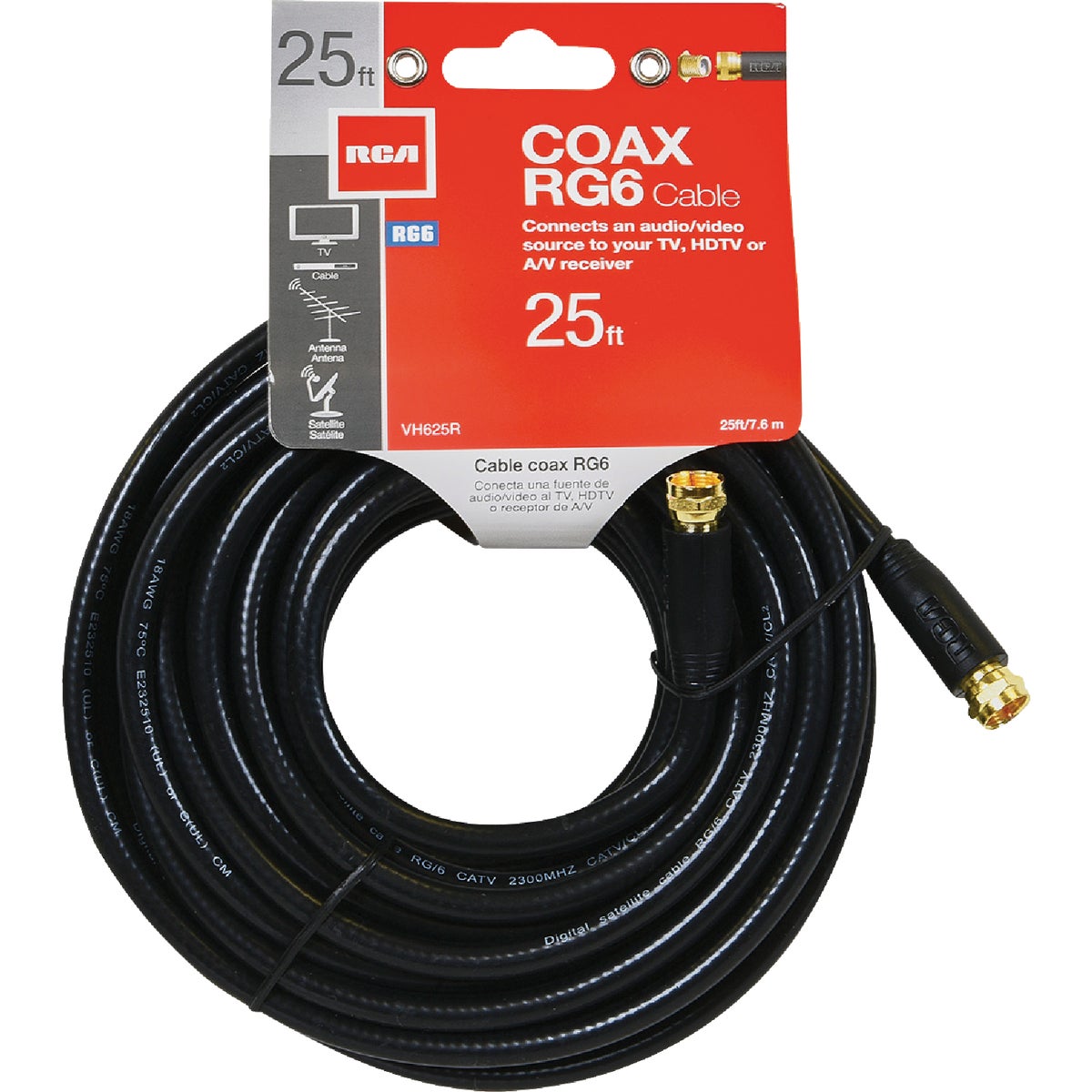 25' BLK RG6 CABLE - VH625RV by Audiovox Accessories