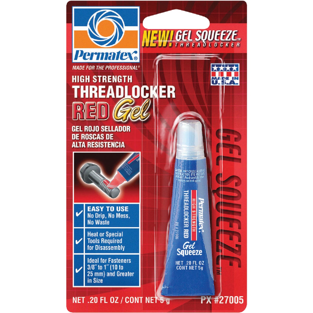 GEL RED HI THREADLOCKER - 27005 by Permatex Inc