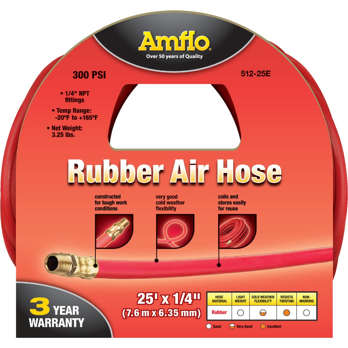 1/4X25' RUBBER AIR HOSE - 512-25E by Plews  Lubrimatic