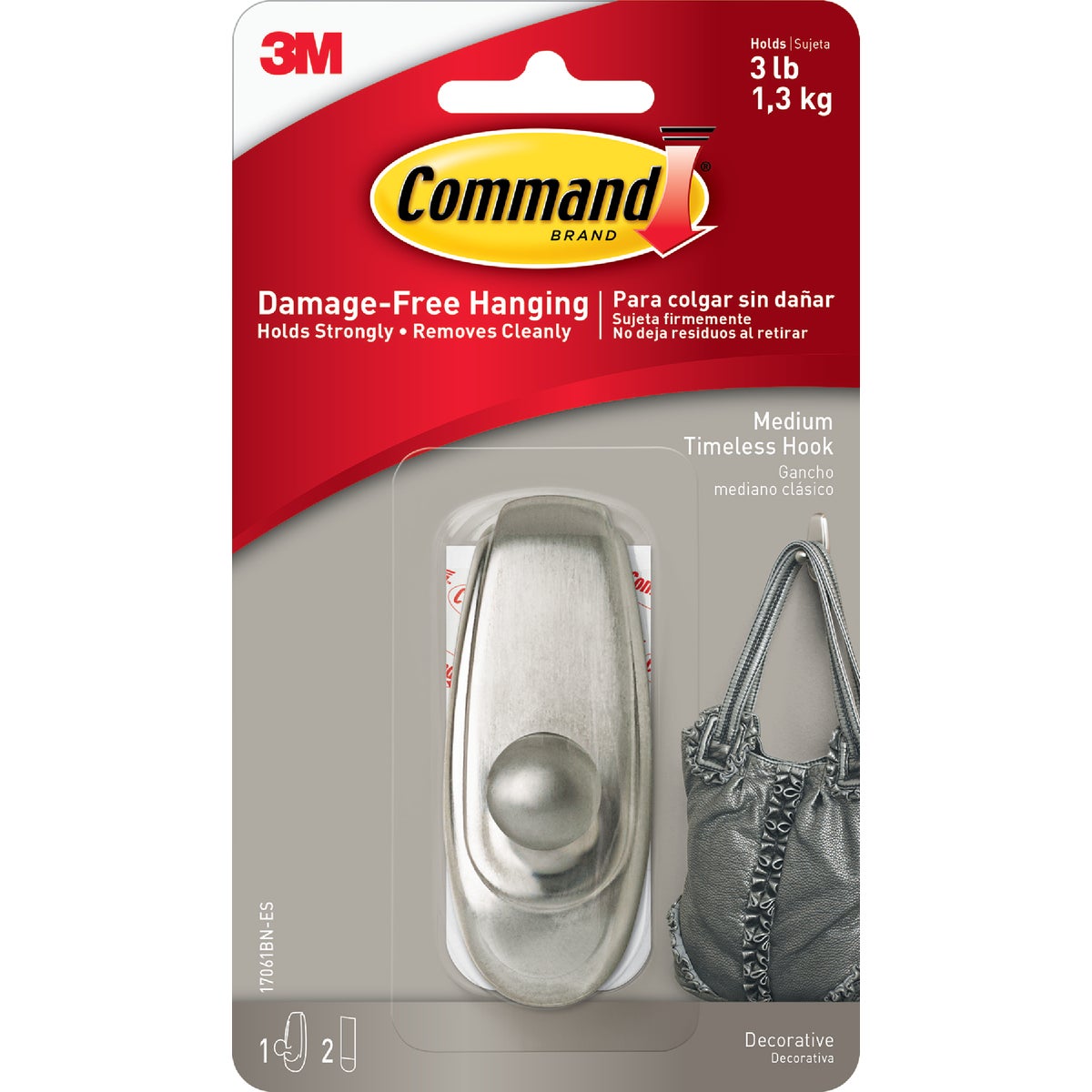 COMMAND LRG NICKEL HOOK - 17061BN by 3m Co