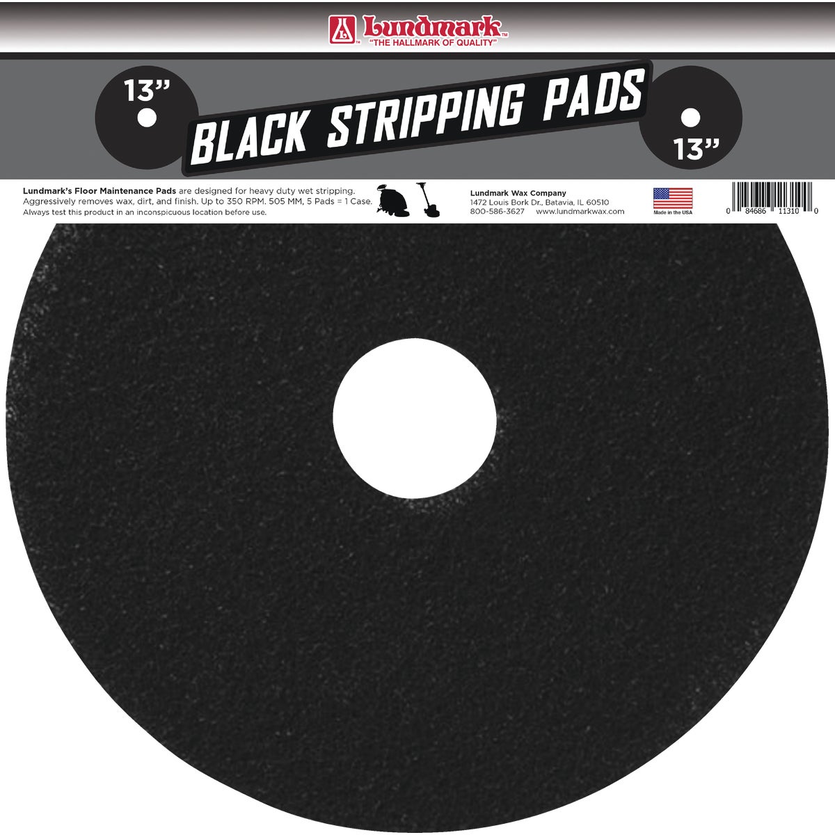 13" BLACK STRIPPING PAD - TKL13B by Lundmark Wax Co