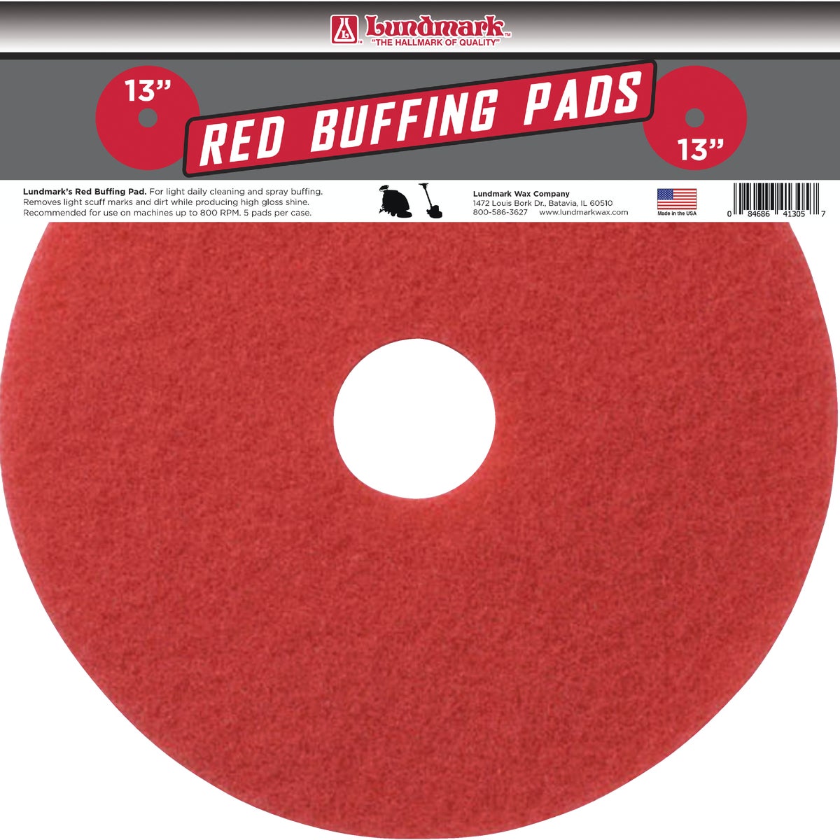 13" RED SCRUB PAD - TKL13R by Lundmark Wax Co