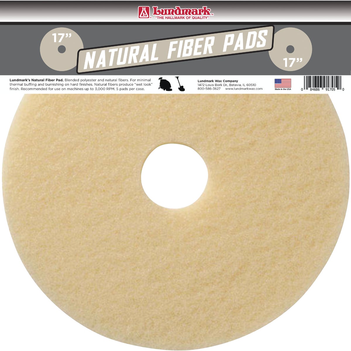 17" NATURAL BUFFING PAD - TKL17N by Lundmark Wax Co