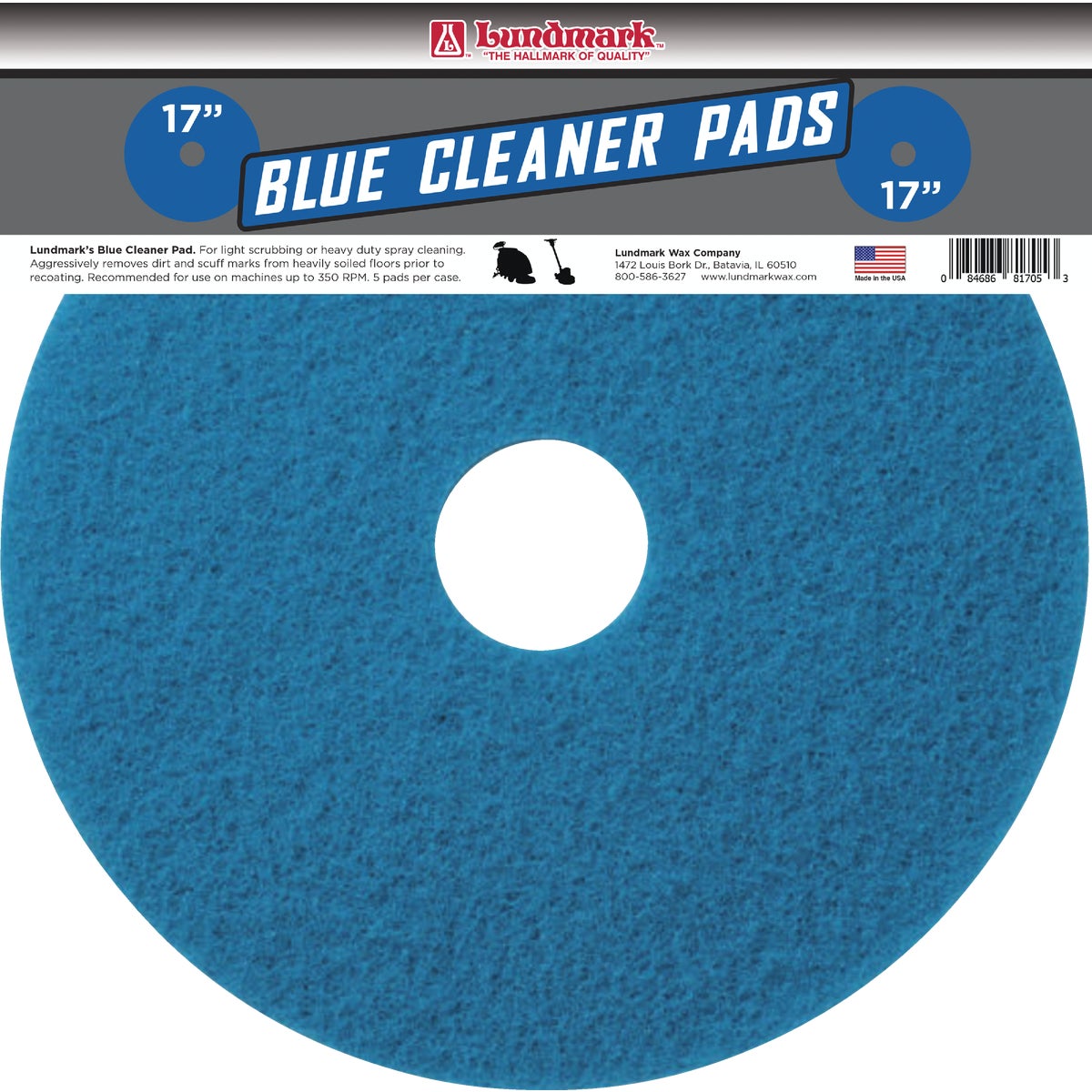 17" BLUE POLISH PAD - TKL17BL by Lundmark Wax Co