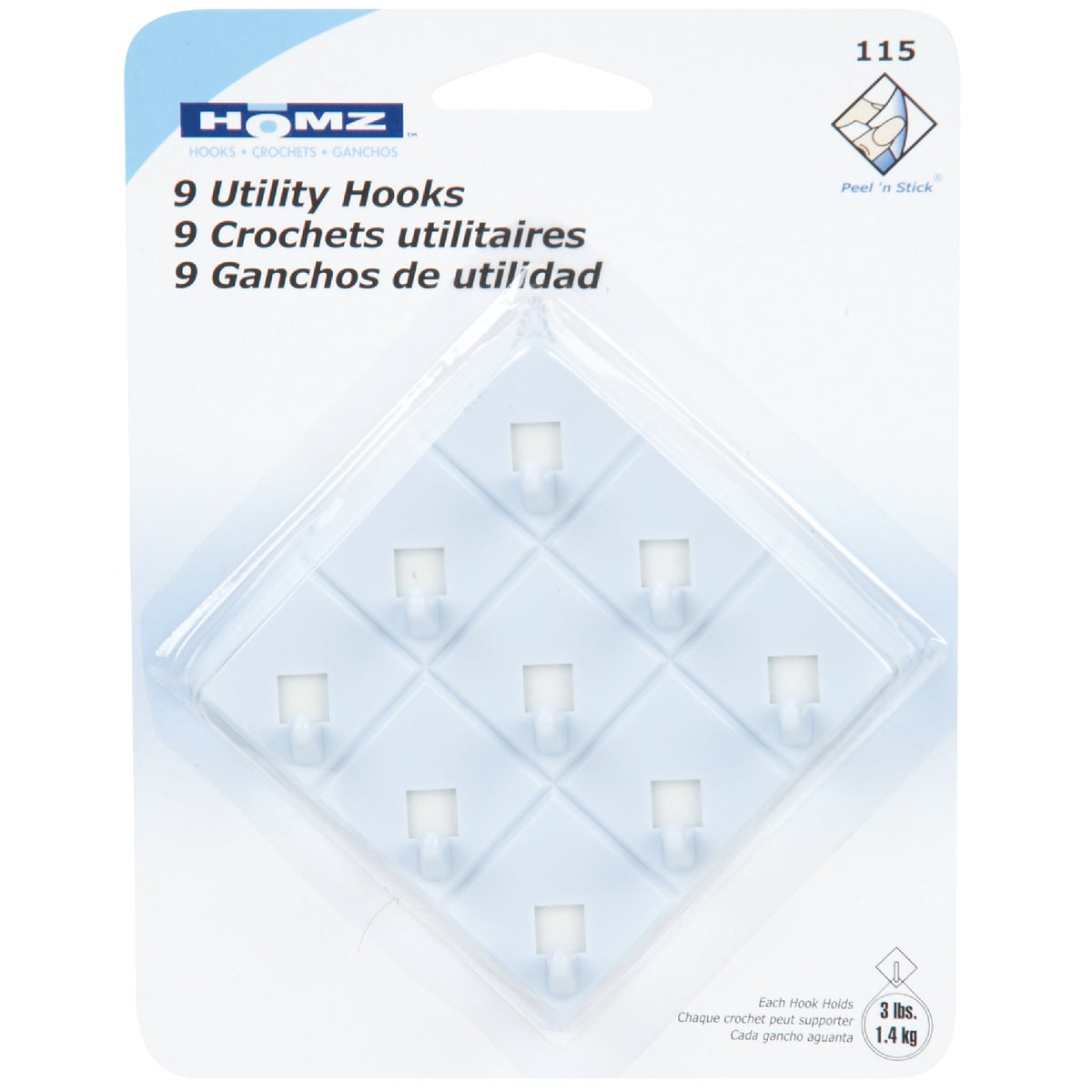 9/CARD UTILITY HOOKS - 01150201.36 by Homz Products  Bath