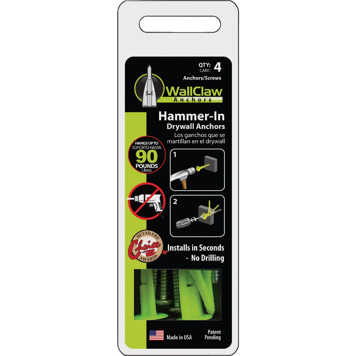 4PK WALLCLAW ANCHOR - PCK-WC4-YS by Wallclaw Anchors Llc