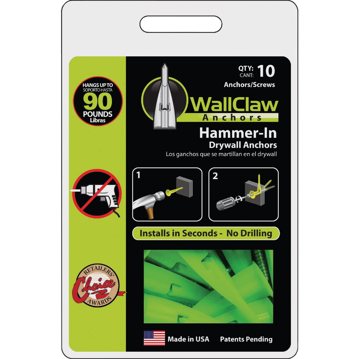 10PK WALLCLAW ANCHOR - PCK-WC10-YS by Wallclaw Anchors Llc
