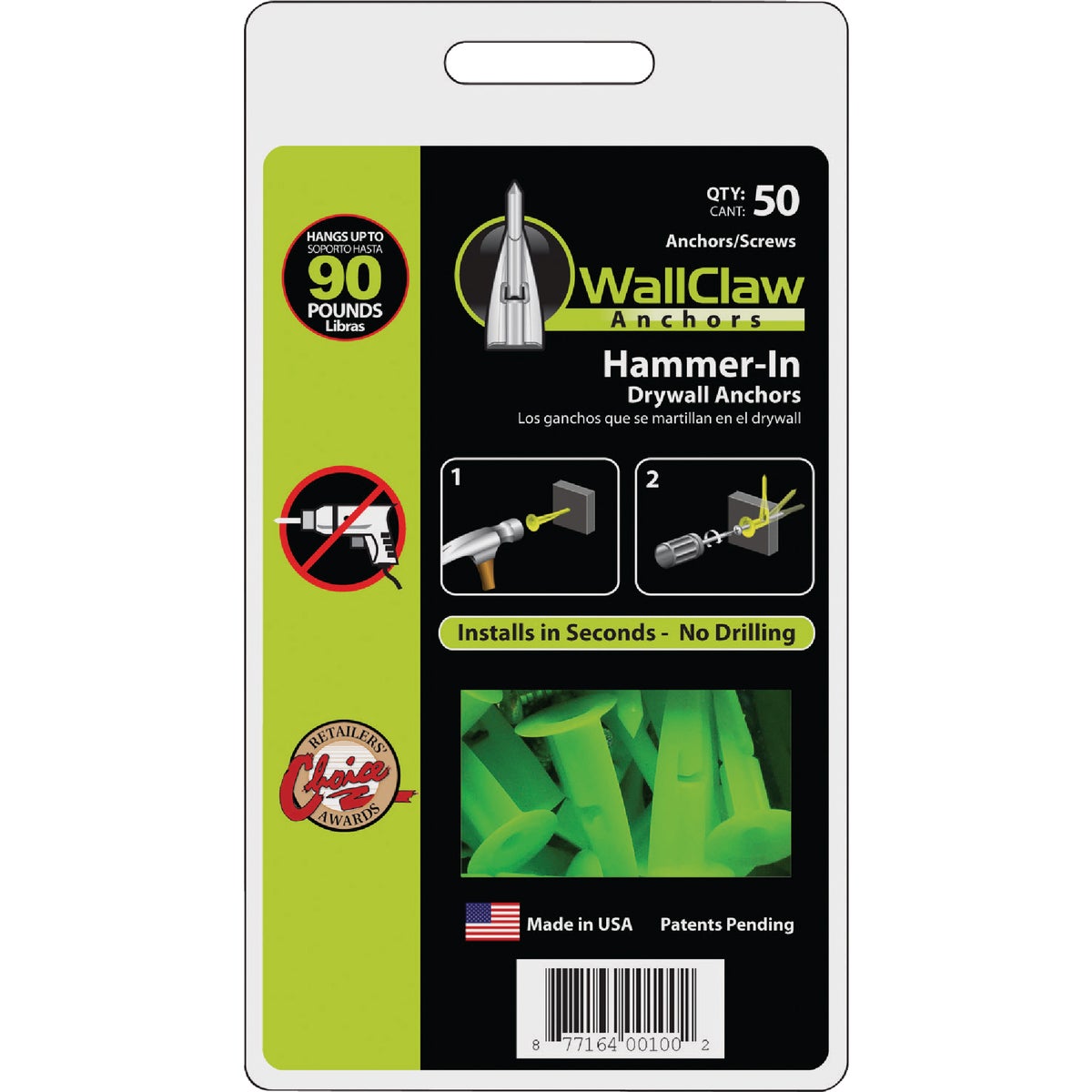 50PK WALLCLAW ANCHOR - PCK-WC50-YS by Wallclaw Anchors Llc
