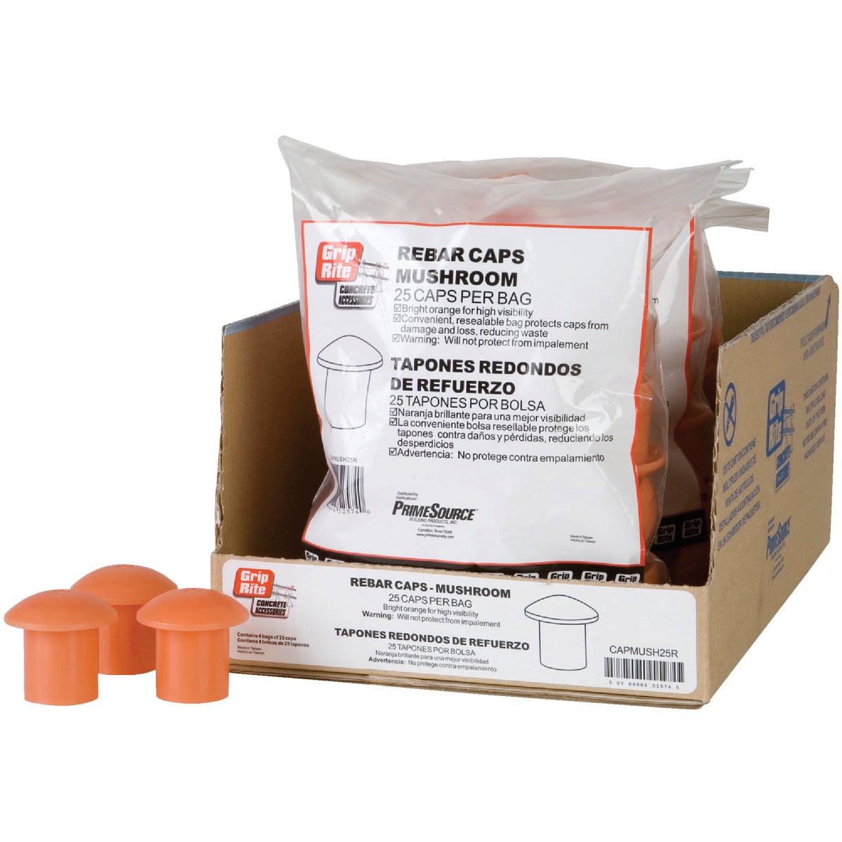 25PC REBAR CAP MUSHROOM - CAPMUSH25R by Primesource