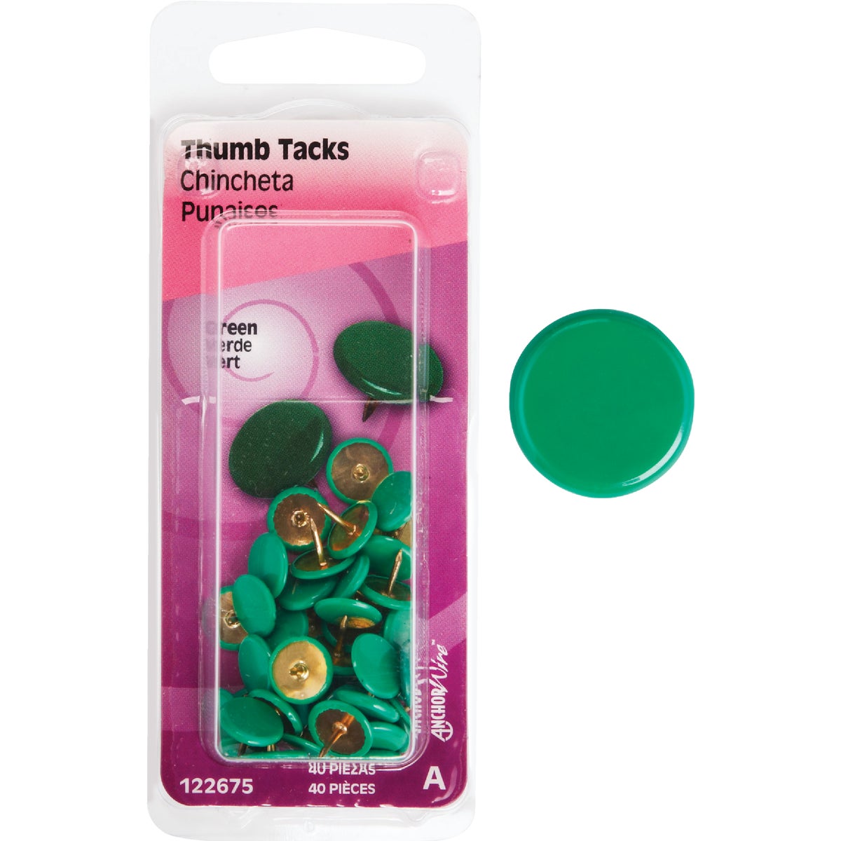 40PC GREEN THUMB TACK - 122675 by Hillman Fastener