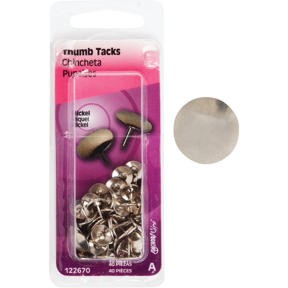 40PC NICKEL THUMB TACK - 122670 by Hillman Fastener