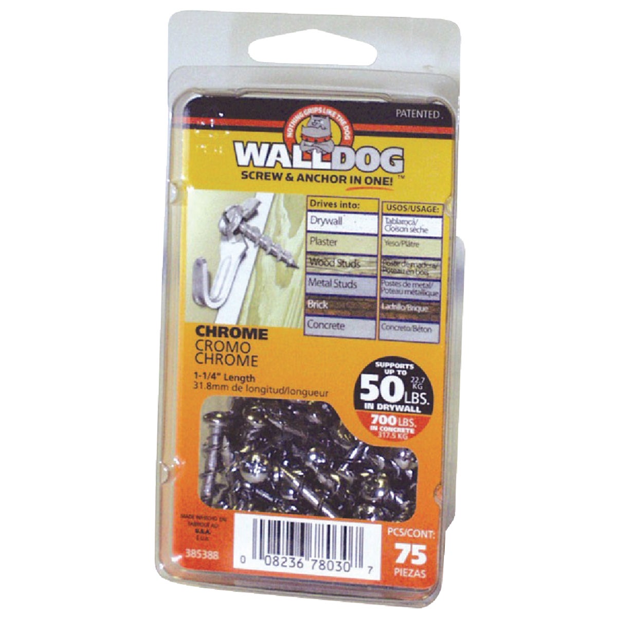 1-1/4 WHITE PHP WALLDOG - 385390 by Hillman Fastener