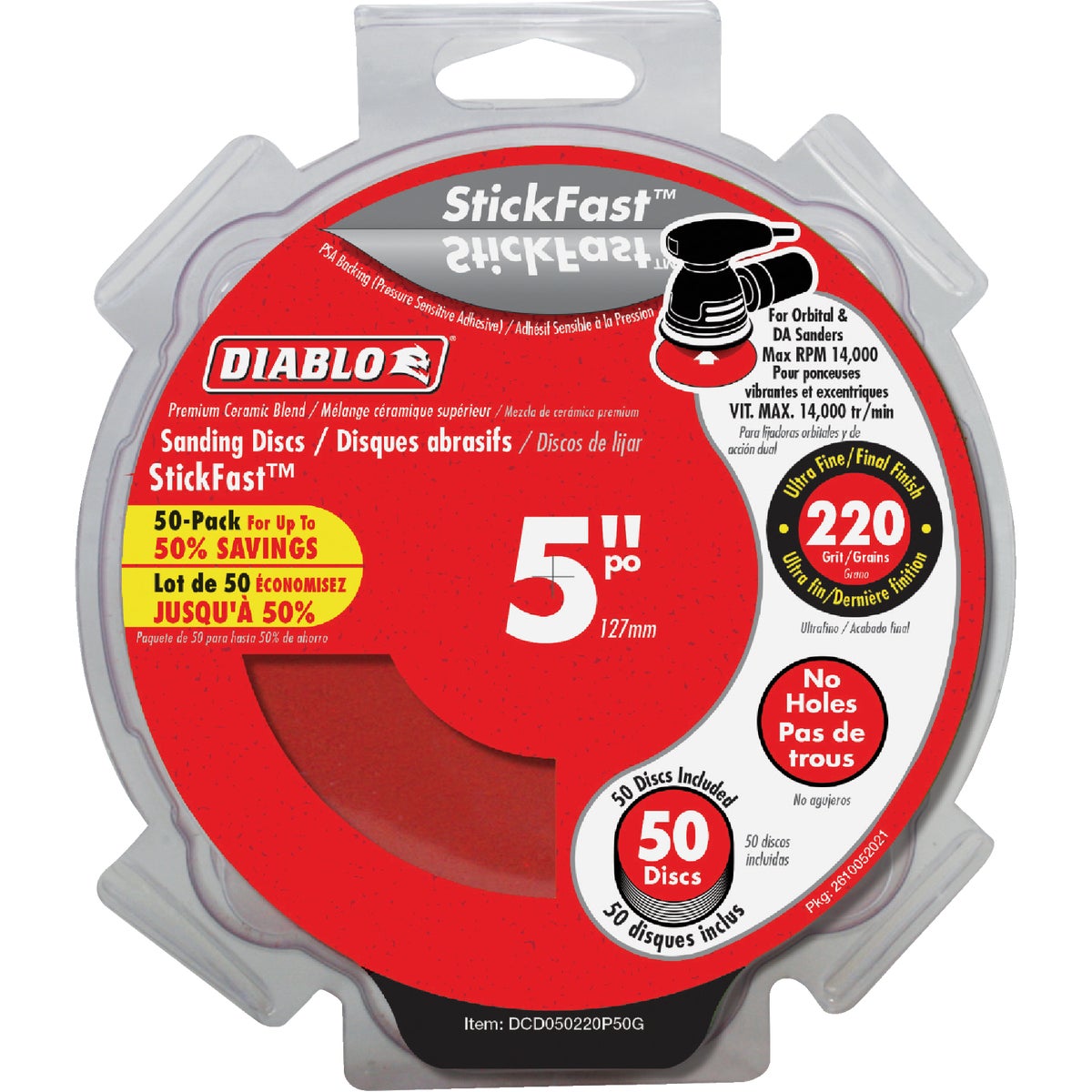Diablo StickFast 5 In. 220 Grit Sanding Disc (50-Pack)
