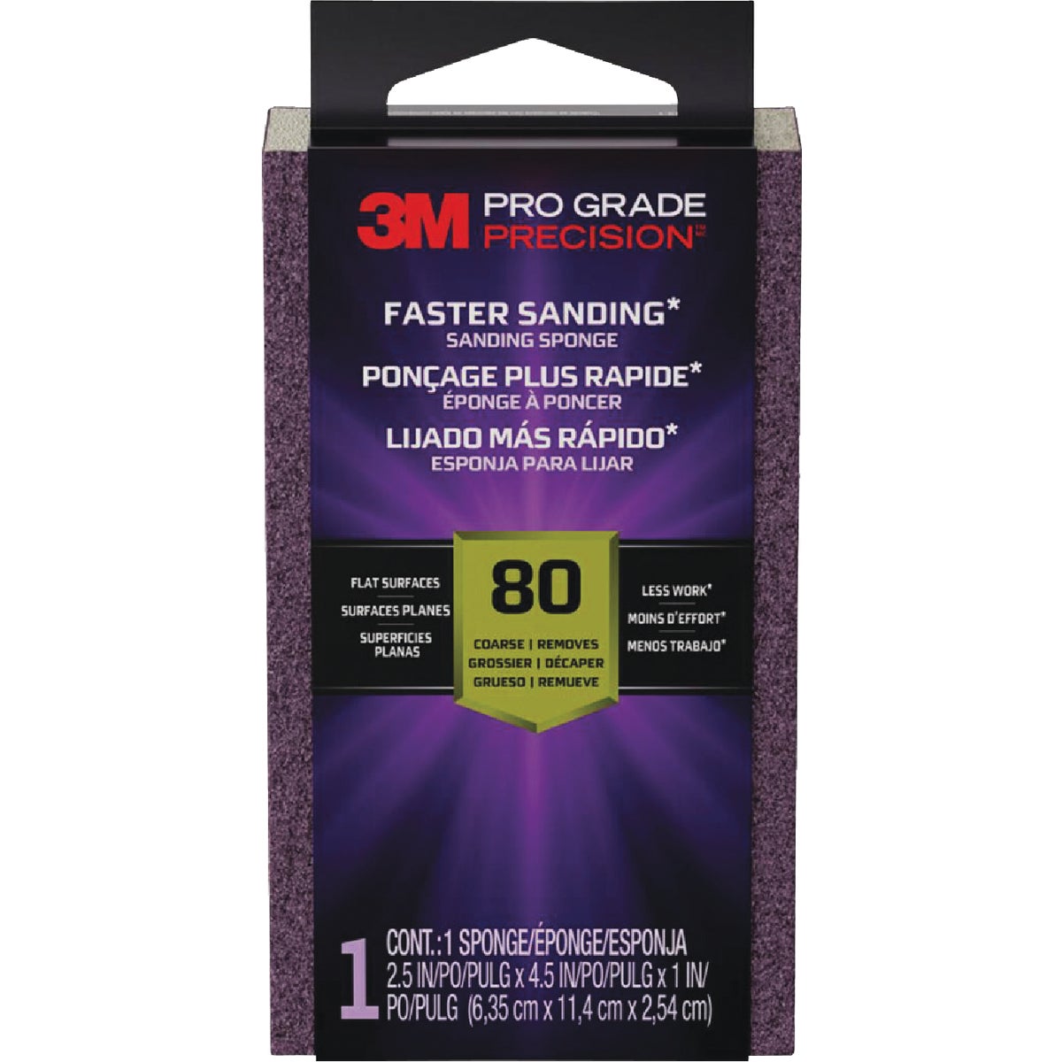 3M SandBlaster 2-1/2 In. x 3-3/4 In. x 1 In. Bare Surfaces Medium Sanding Sponge, 80 Grit
