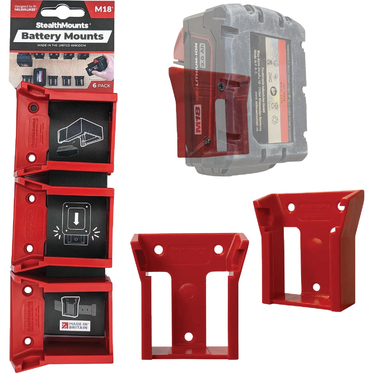 StealthMounts Milwaukee M18 Tool Battery Mounts (6 Pack)