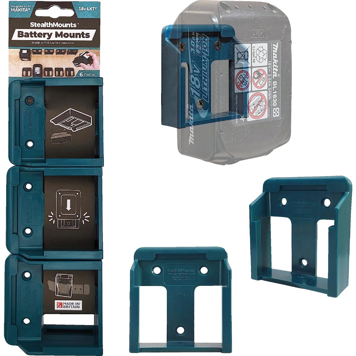 StealthMounts Makita 18V LXT Blue Battery Mounts (6 Pack)