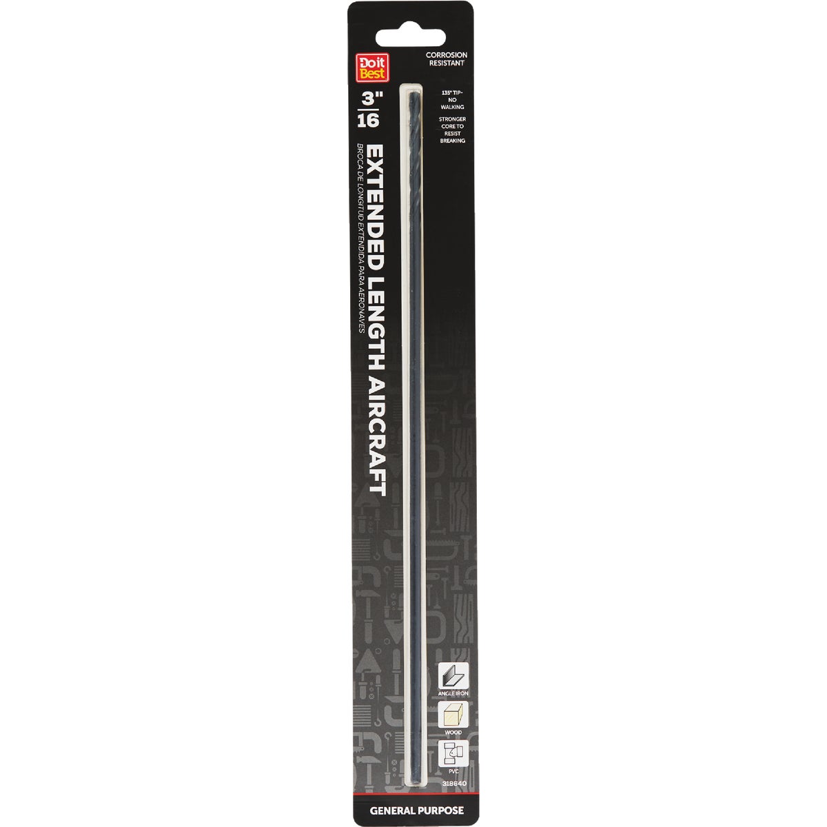 Do it 3/16 In. x 12 In. Black Oxide Extended Length Drill Bit