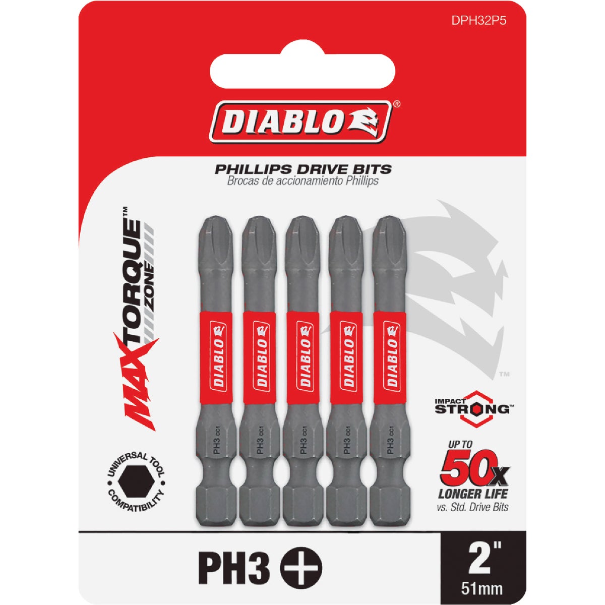 Diablo #3 Phillips 2 In. Power Impact Screwdriver Bit (5-Pack)